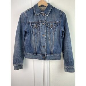 GAP Women's Denim Jacket Small S Dark Wash Classic Trucker Jean Jacket